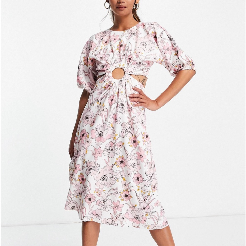 ASOS Design cut out ring skater midi dress in floral print